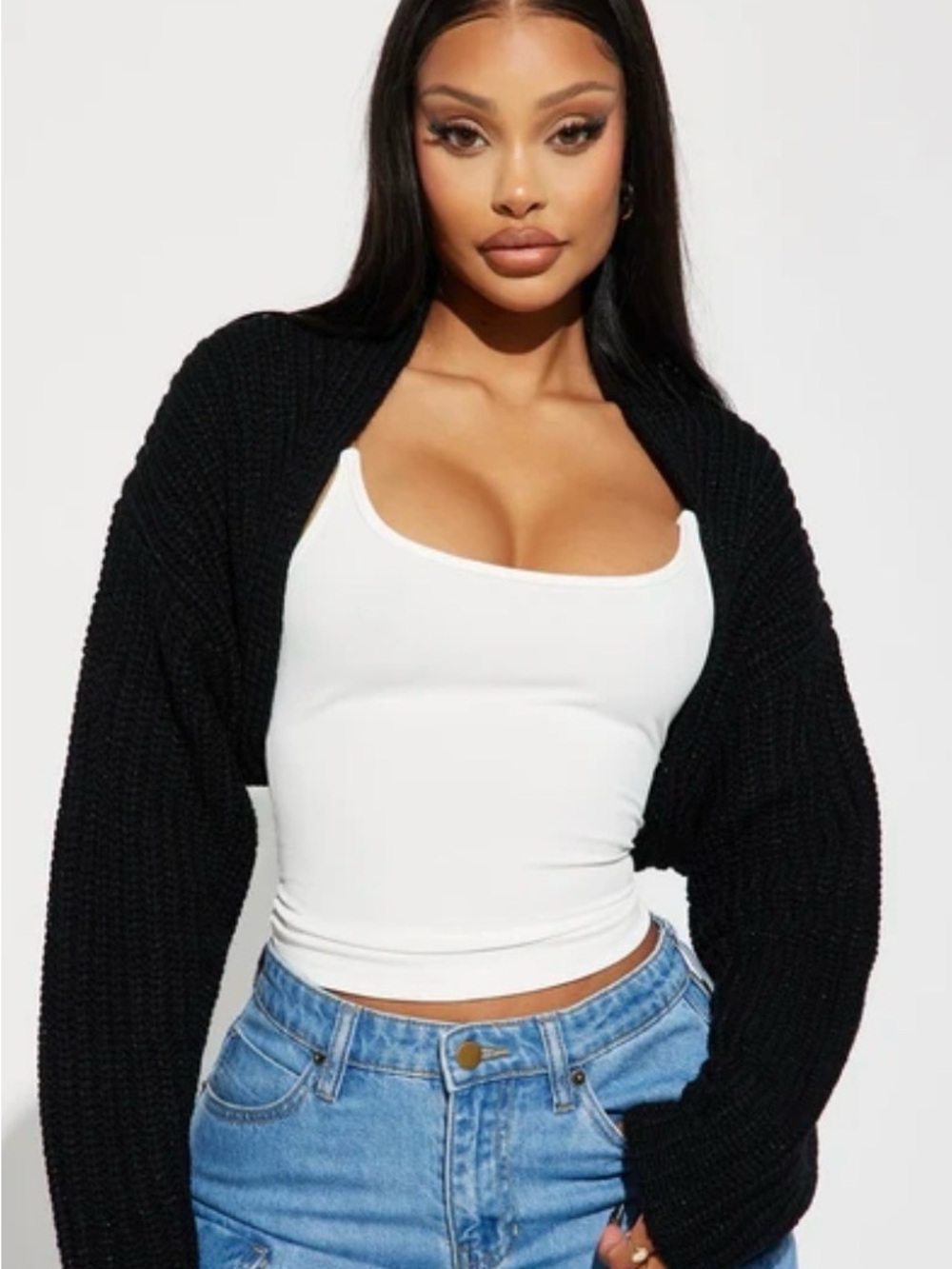 Fashion Nova Black Cropped Knit Shrug